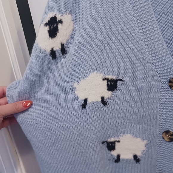 Blue Sheep Patterned Women's Sweater - Picture 5 of 7